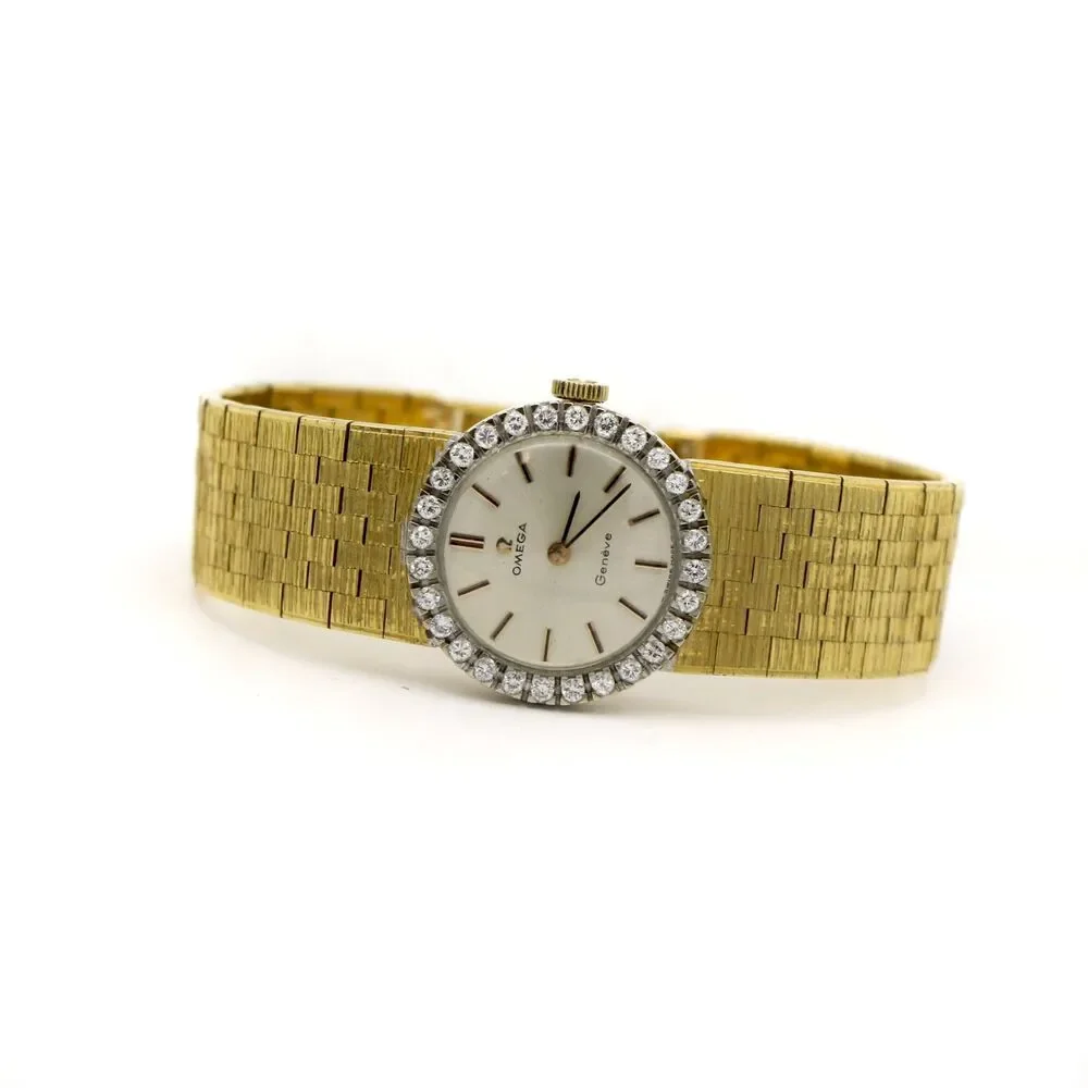 Omega 18K Gold Diamond Bracelet Watch 1970s